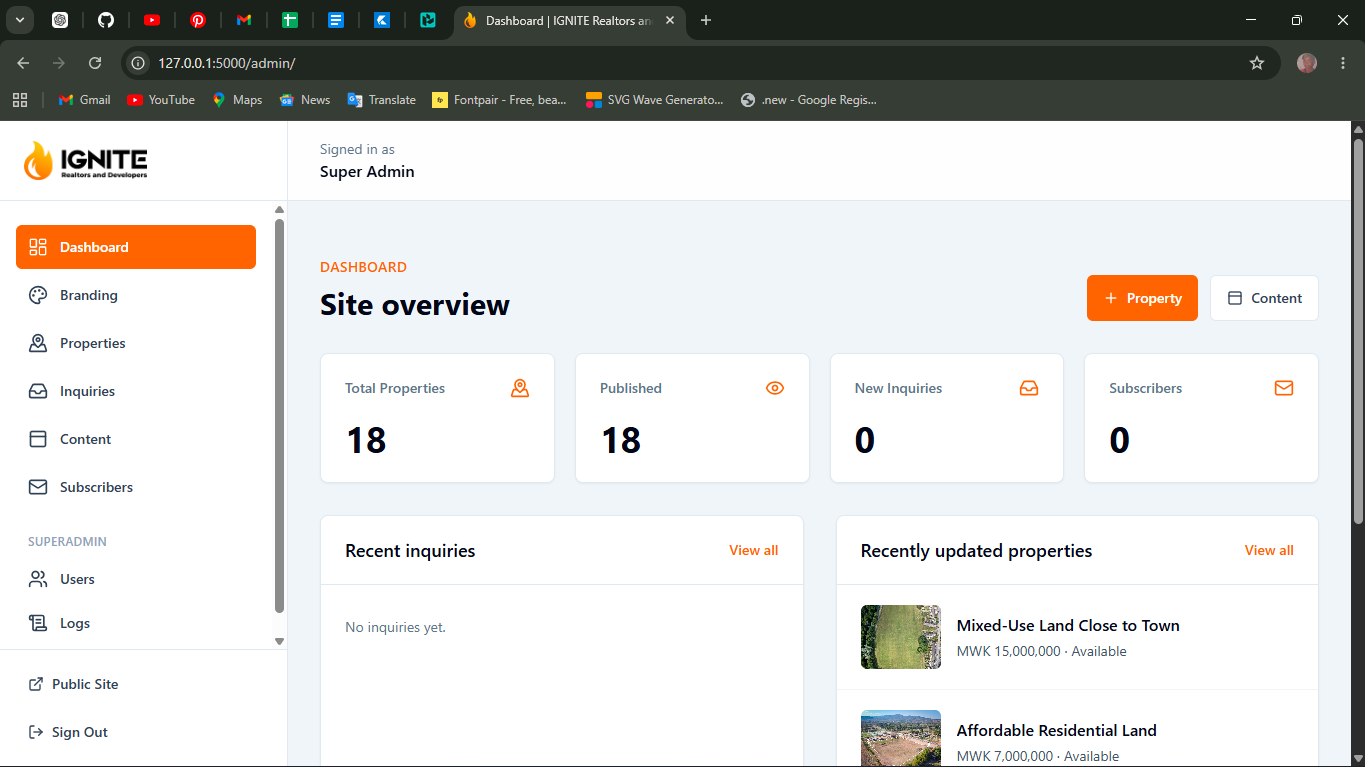 Ignite Realtors admin preview