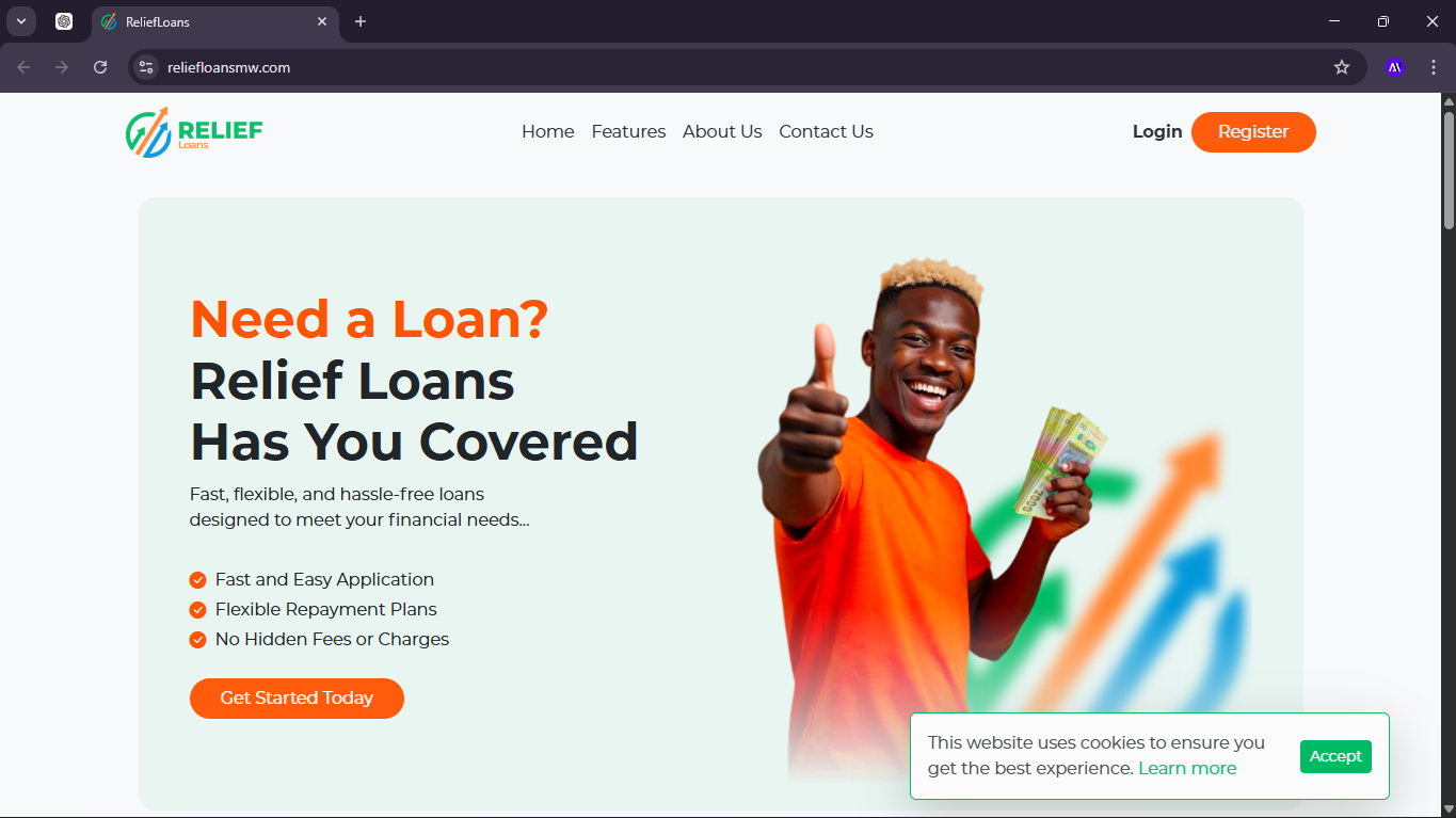 Relief Loans MW homepage preview